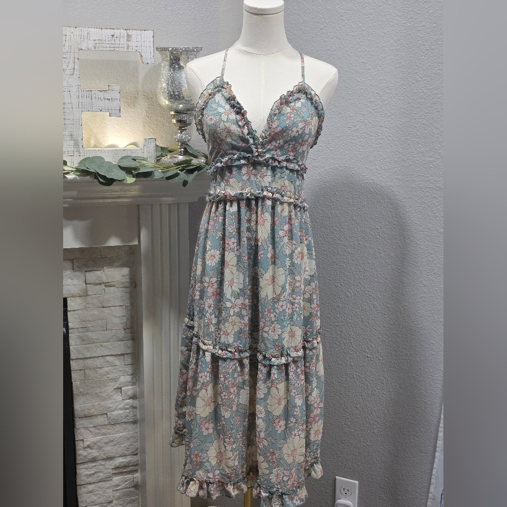 HYFVE Blue Ruffled Tiered Maxi Sundress